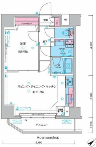 GENOVIA三ノ輪ⅢSKYGARDEN(1LDK/6階)の間取り写真