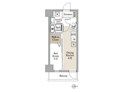 グランカーサ住吉Ⅱ(1DK/5階)の間取り写真