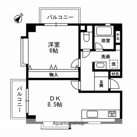 麻布台フラット(1DK/2階)の間取り写真