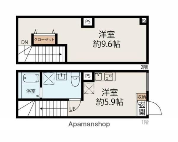 貸マンション 江東区佐賀2丁目(1DK/1階)の間取り写真
