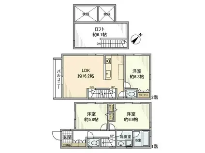 東急東横線 田園調布駅 徒歩19分 2階建 築9年(3LDK)の間取り写真