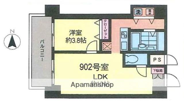 麻布十番2Aビル(1LDK/9階)の間取り写真
