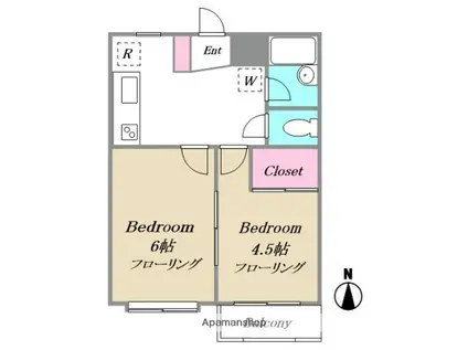 パレセーヌ平町(2K/2階)の間取り写真