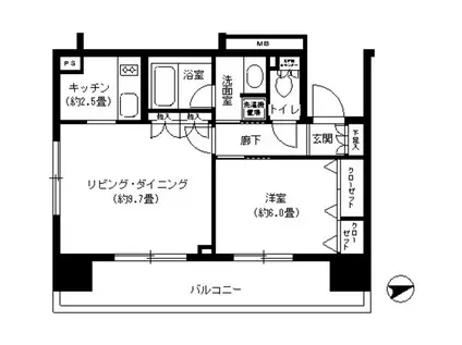 パークキューブ浅草田原町(1LDK/2階)の間取り写真