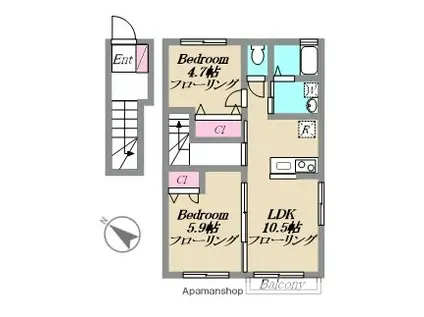 新戸壱番館(2LDK/2階)の間取り写真