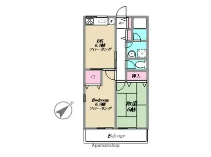 ルミエール(2DK/2階)の間取り写真