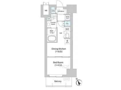 ミリアレジデンス浅草橋Ⅱ(1DK/7階)の間取り写真