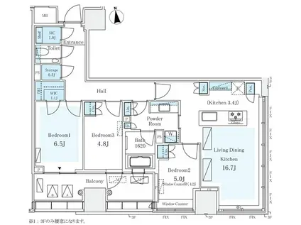 パークコート ザ・三番町ハウス(3LDK/11階)の間取り写真