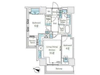 パークホームズ文京白山ヒルテラス(2LDK/5階)の間取り写真