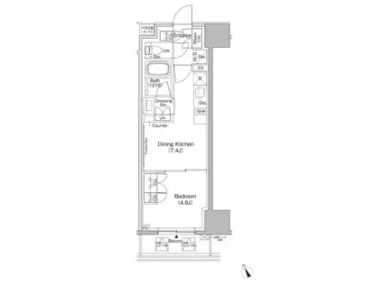 ザ・パークハビオ日本橋茅場町(1DK/4階)の間取り写真