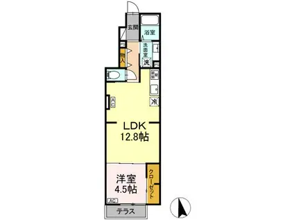 東野川1丁目PJ B棟(1LDK/1階)の間取り写真