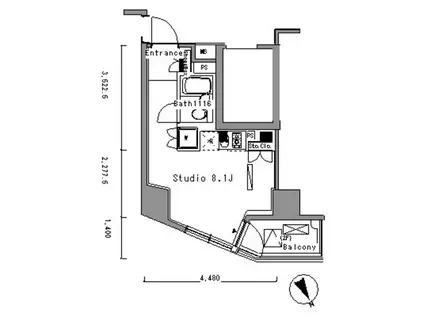 パークアクシス新板橋ウエスト(ワンルーム/5階)の間取り写真