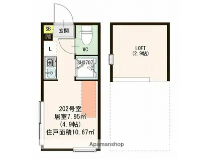 ハーモニーテラス板橋Ⅳ(ワンルーム/2階)の間取り写真