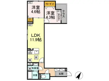 セレスティア扇III(2LDK/1階)の間取り写真