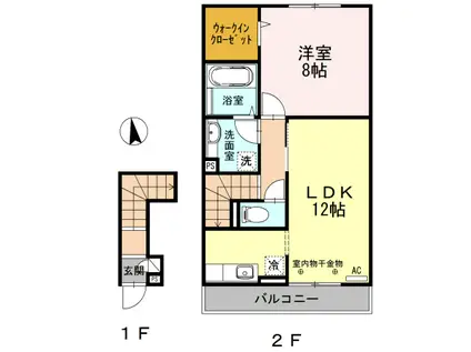 ルミエール ドゥ(1LDK/2階)の間取り写真