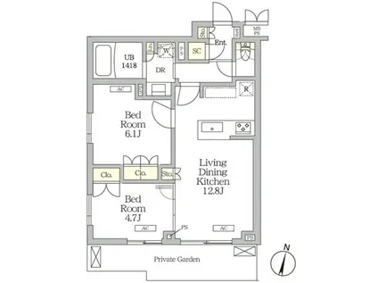 ミレーネ滝野川(2LDK/1階)の間取り写真