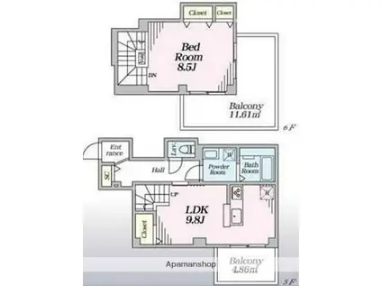 CLAVIUS ZEH(1LDK/5階)の間取り写真