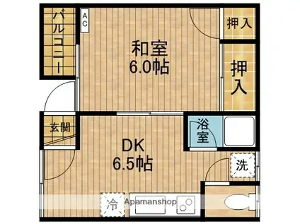 ヒルズB(1DK/1階)の間取り写真