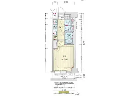 プレサンス ジェネ 赤羽真正寺坂(1K/2階)の間取り写真