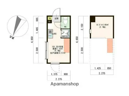 ハーモニーテラス大山Ⅱ(ワンルーム/1階)の間取り写真
