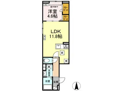 セレスティア大谷田II(1LDK/1階)の間取り写真