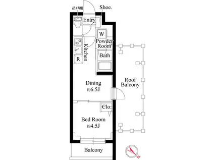 プラチナスクエア赤羽(1DK/4階)の間取り写真