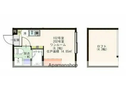 ハーモニーテラス上石神井関町(ワンルーム/1階)の間取り写真