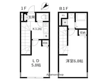 RIVER RESIDENCE用賀(1LDK/1階)の間取り写真