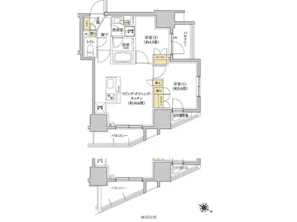 グレーシアフィット三軒茶屋(2LDK/10階)の間取り写真