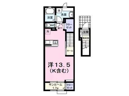 パフュームⅠ(ワンルーム/2階)の間取り写真