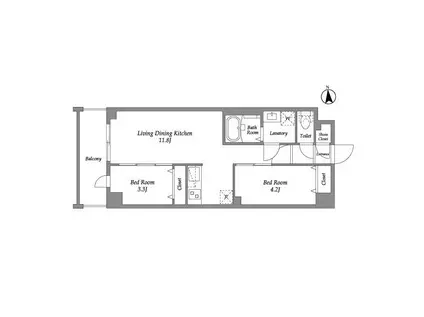 ザ・グラヴィティ新宿(2LDK/2階)の間取り写真