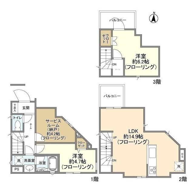 東急田園都市線 三軒茶屋駅 徒歩9分 3階建 築5年(2SLDK)の間取り写真