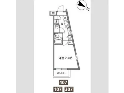 プライムアーバン烏山ガレリア(1K/B1階)の間取り写真