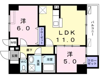 レジデンス桜樺(2LDK/2階)の間取り写真