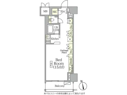 ザ・パークハビオ神楽坂レジデンスサウス(ワンルーム/2階)の間取り写真