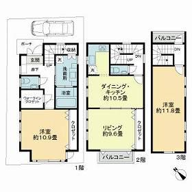 東急田園都市線 池尻大橋駅 徒歩12分 3階建 築20年(2LDK)の間取り写真