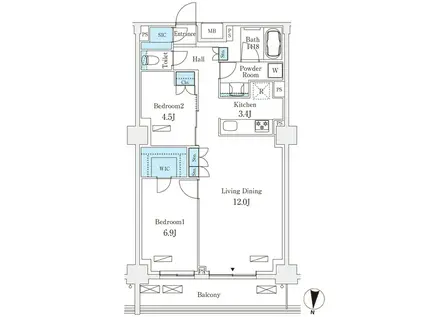 フロンティアレジデンス錦糸公園(2LDK/6階)の間取り写真