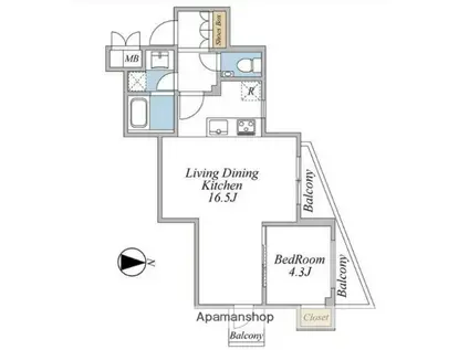 エクセルシオール中目黒(1LDK/1階)の間取り写真