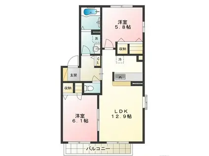 クレールB(2LDK/1階)の間取り写真