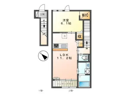 ミラドール・Ⅱ(1LDK/2階)の間取り写真