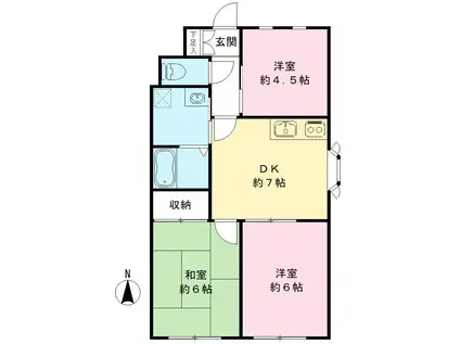 ウエストエンドA(3DK/2階)の間取り写真