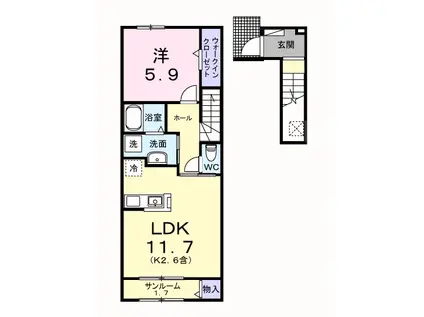 エール トロワ(1LDK/2階)の間取り写真