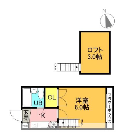 メゾンディ・ソレイユ(1K/2階)の間取り写真