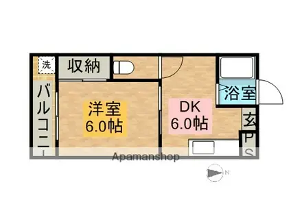 チクマコーポ(1DK/1階)の間取り写真