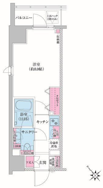 レジディア荻窪Ⅲ(1K/3階)の間取り写真