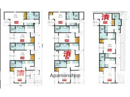 スマーブル武蔵野Ⅱ(1K/3階)の間取り写真