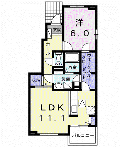 ソレイユⅠ(1LDK/1階)の間取り写真
