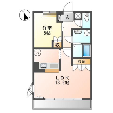 プリムベールⅡ(1LDK/2階)の間取り写真
