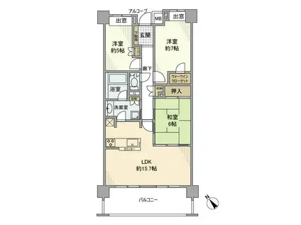 ライオンズ久米川 美彩の杜(3LDK/2階)の間取り写真