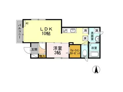 リヴェール玉川上水(1LDK/1階)の間取り写真